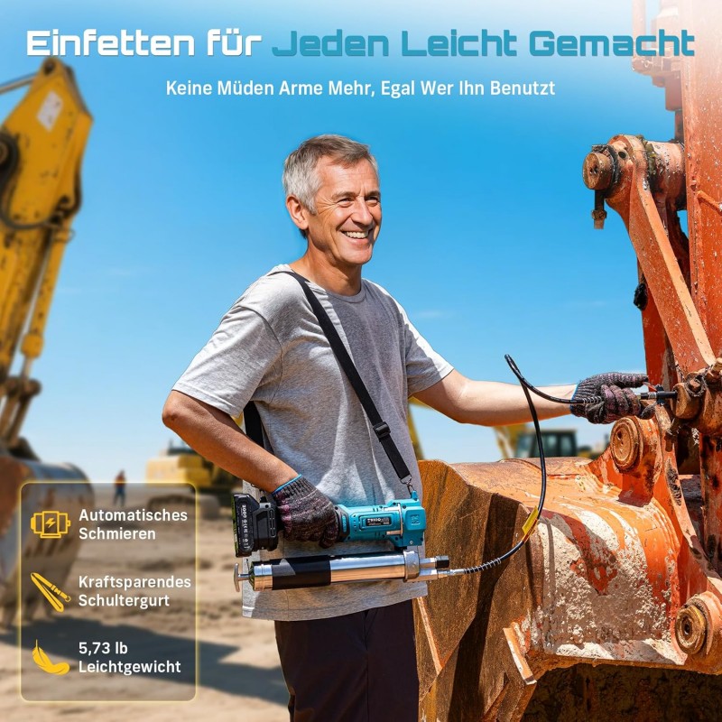Fettpresse elektrisch hocheffizientes 6,4 oz/min 10000 PSI Kit mit 2 x 2,0Ah Batterien 39.4“ – 3
