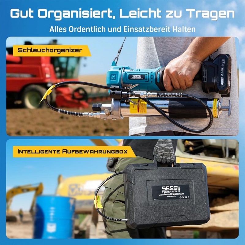 Fettpresse elektrisch hocheffizientes 6,4 oz/min 10000 PSI Kit mit 2 x 2,0Ah Batterien 39.4“  – Thumbnail 6