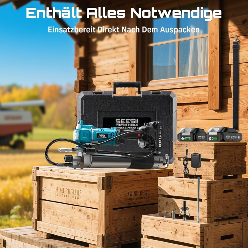 Fettpresse elektrisch hocheffizientes 6,4 oz/min 10000 PSI Kit mit 2 x 2,0Ah Batterien 39.4“  – Thumbnail 7