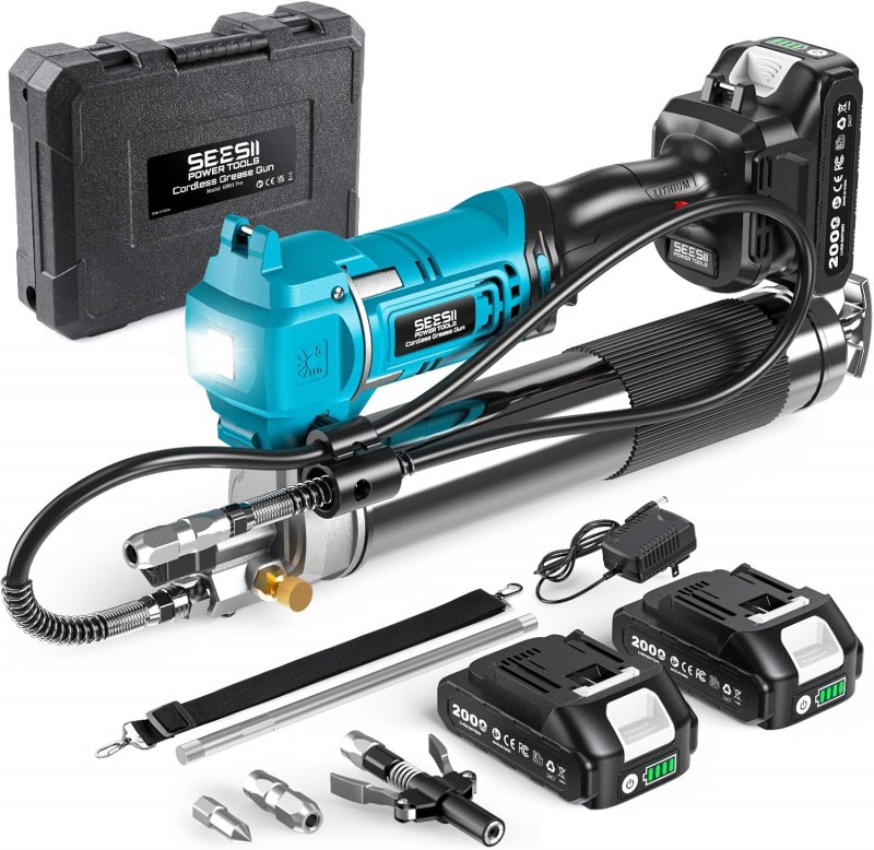 Fettpresse elektrisch hocheffizientes 6,4 oz/min 10000 PSI Kit mit 2 x 2,0Ah Batterien 39.4“ 