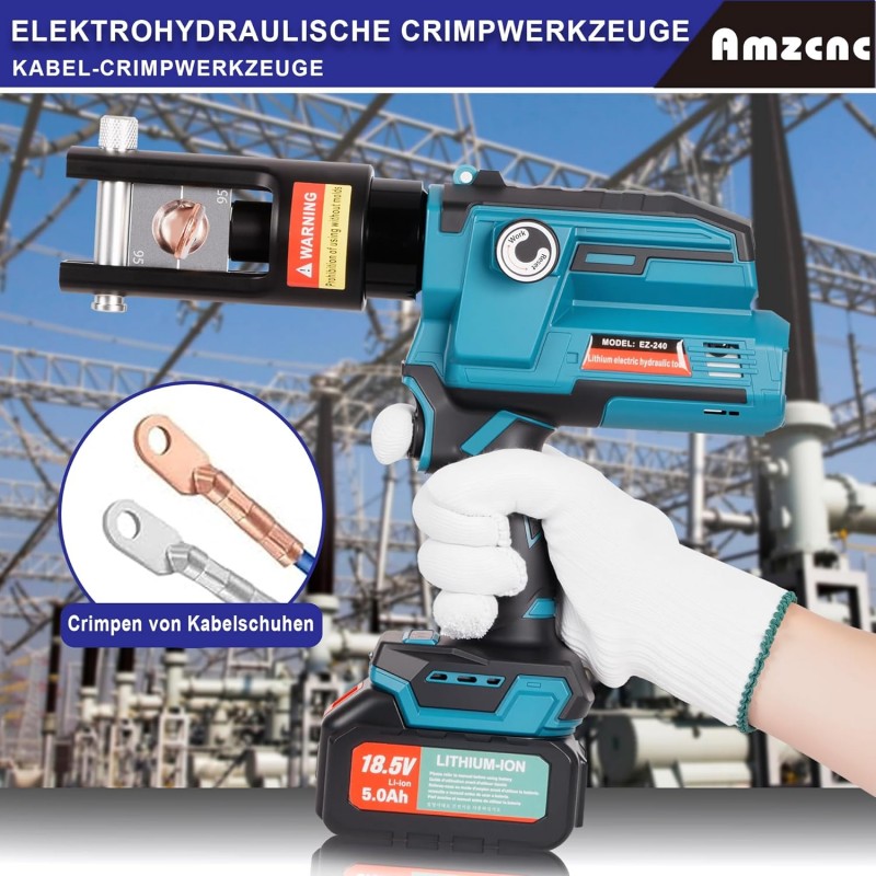 Crimpzange Kabelschuhpresse Crimpmaschine elektrisch wiederaufladbar hydraulisch tragbar 18V Lithium – Thumbnail 6