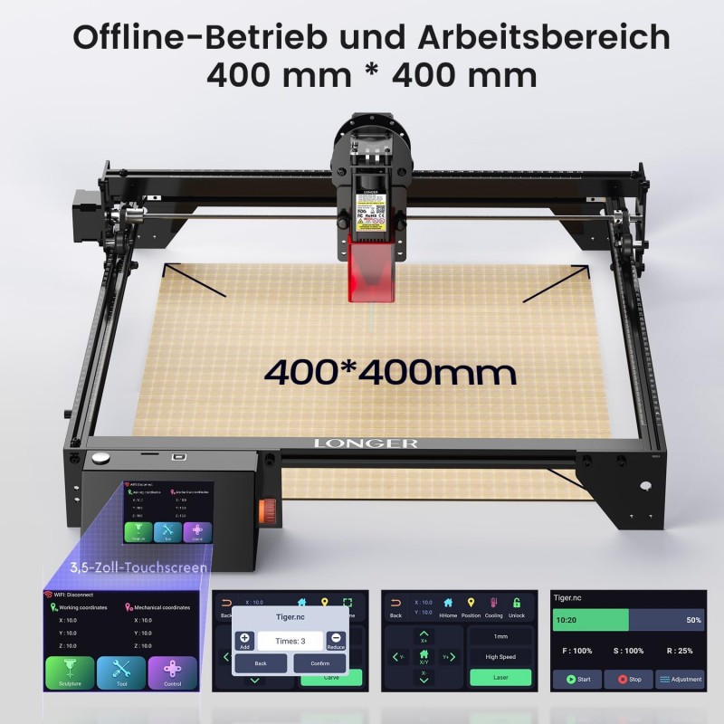 Lasergravierer Laserschneider Graviergerät 10 W Metall Glas Holz Arbeitsbereich 400 × 400 mm – 2