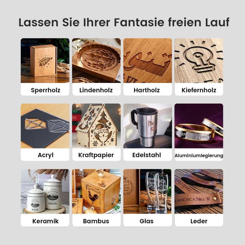 Lasergravierer Laserschneider Graviergerät 10 W Metall Glas Holz Arbeitsbereich 400 × 400 mm – Thumbnail 6