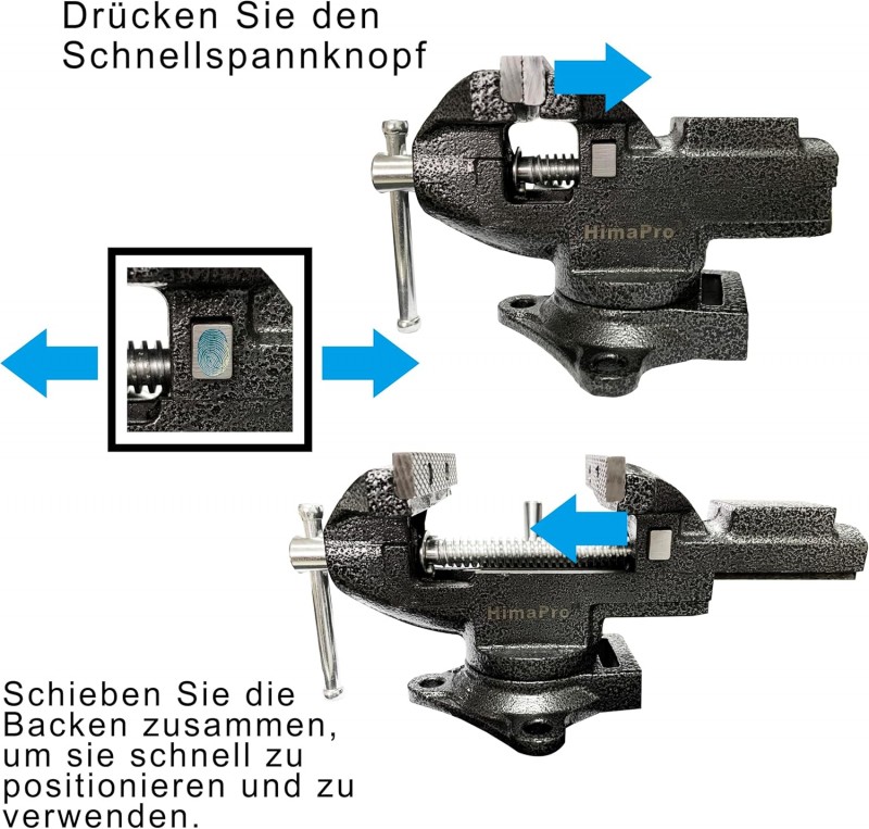 Tischschraubstock Schraubstock mit Schraubzwinge 360° drehbar Schnellverstellung 8,4 cm metallisch – 5