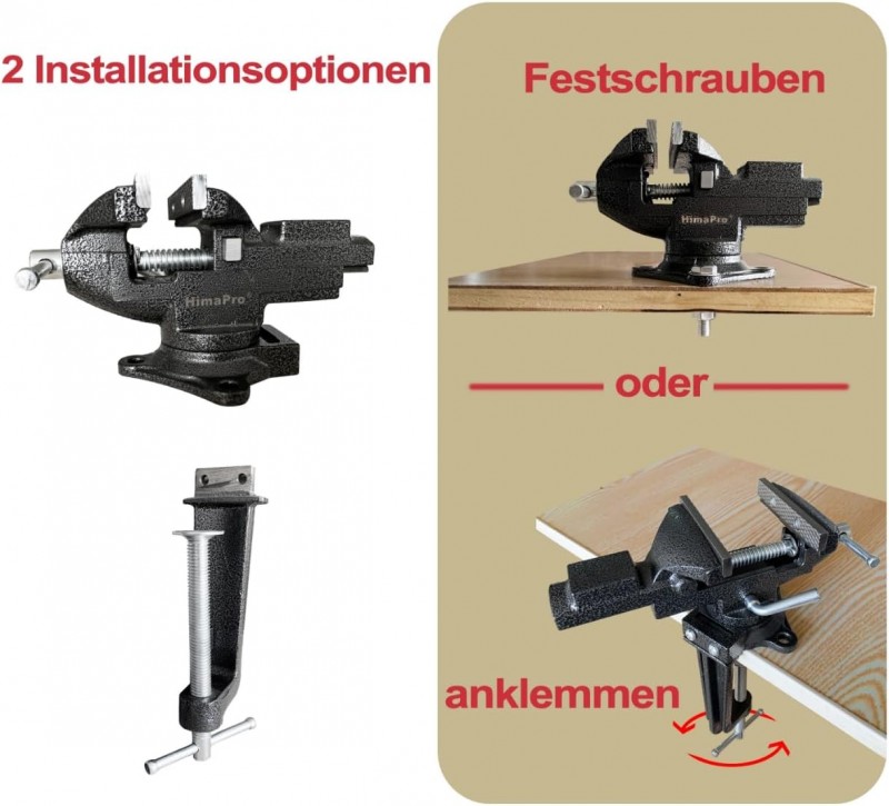 Tischschraubstock Schraubstock mit Schraubzwinge 360° drehbar Schnellverstellung 8,4 cm metallisch – Thumbnail 6