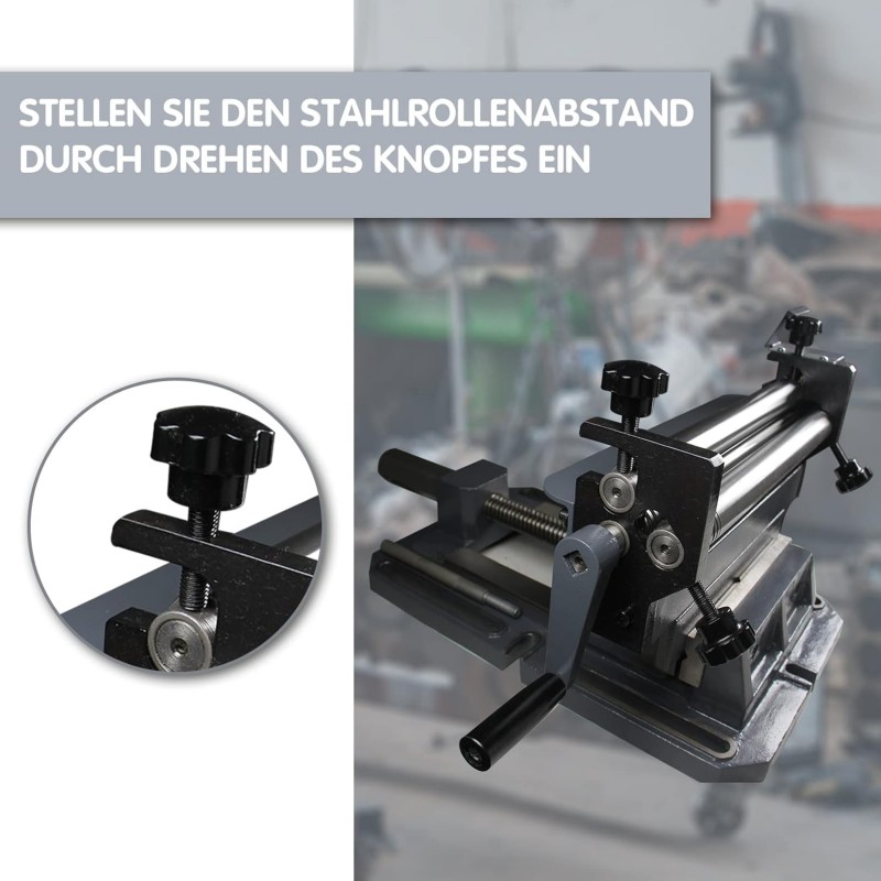 Blechbiegemaschine Rundbiegemaschine Biegemaschine Rundbiegegerät 3-Walzen 300 mm breit für 1 mm – Thumbnail 6