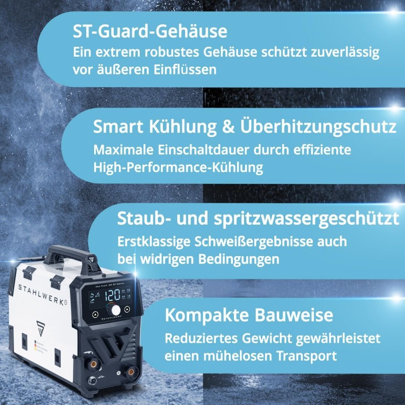 Schweißgerät Mini FLUX 120 ST Digital Fülldrahtschweißen (FLUX) ohne Schutzgas bis 120 A kompakt – Thumbnail 6