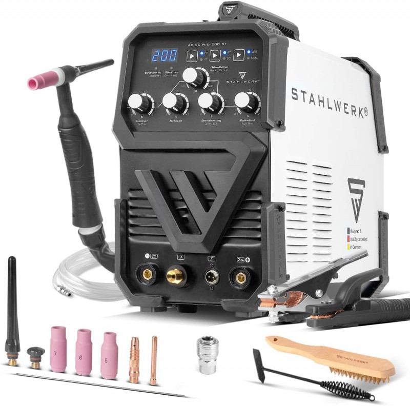 Schweißmaschine Schweißgerät 2-in-1 Kombi Profi-Schweißgerät AC/DC WIG 200 ST WIG &amp; MMA (E-Hand/ARC)