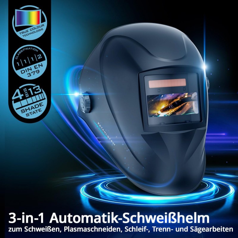 Schweißhelm Schweißmaske Automatik-Schweißhelm Schweißschild 3 in 1 True-Colour auto Abdunkelung – Thumbnail 6