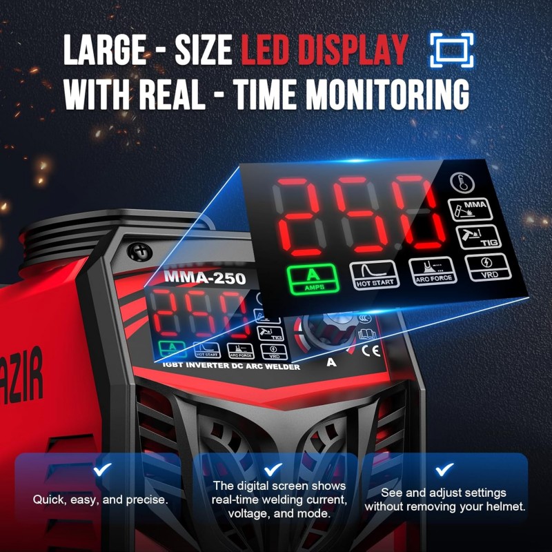 Elektroden Schweißgerät 250 A 220V ARC Stick Welder mit LED-Display tragbarer IGBT Inverter Hotstart – 4