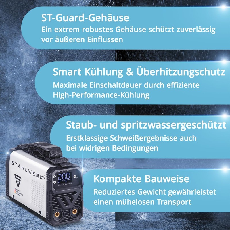 Digital Elektroden-Schweißgerät 200 A Vollausstattung MMA/E-Hand &amp; Lift-TIG (DC) möglich flexibel – Thumbnail 6
