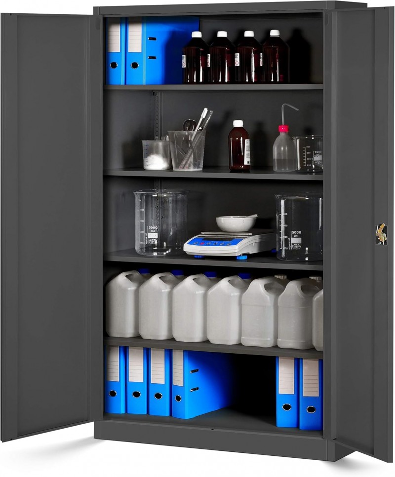 Metallschrank XXL Aktenschrank Stahlschrank Büroschrank Flügeltüren Pulverbeschichtung 185 x 115 cm  – Thumbnail 6