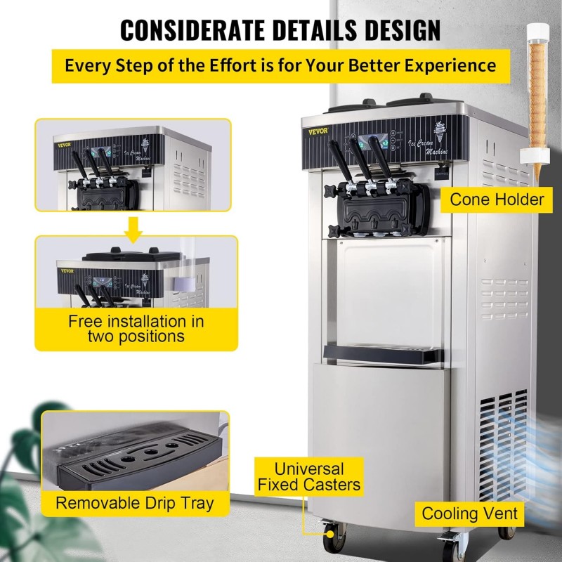 Speiseeisbereiter stehende kommerzielle Softeismaschine Eismaschine 2x6 L Ice Cream Maker 20-28 L/h – Thumbnail 7