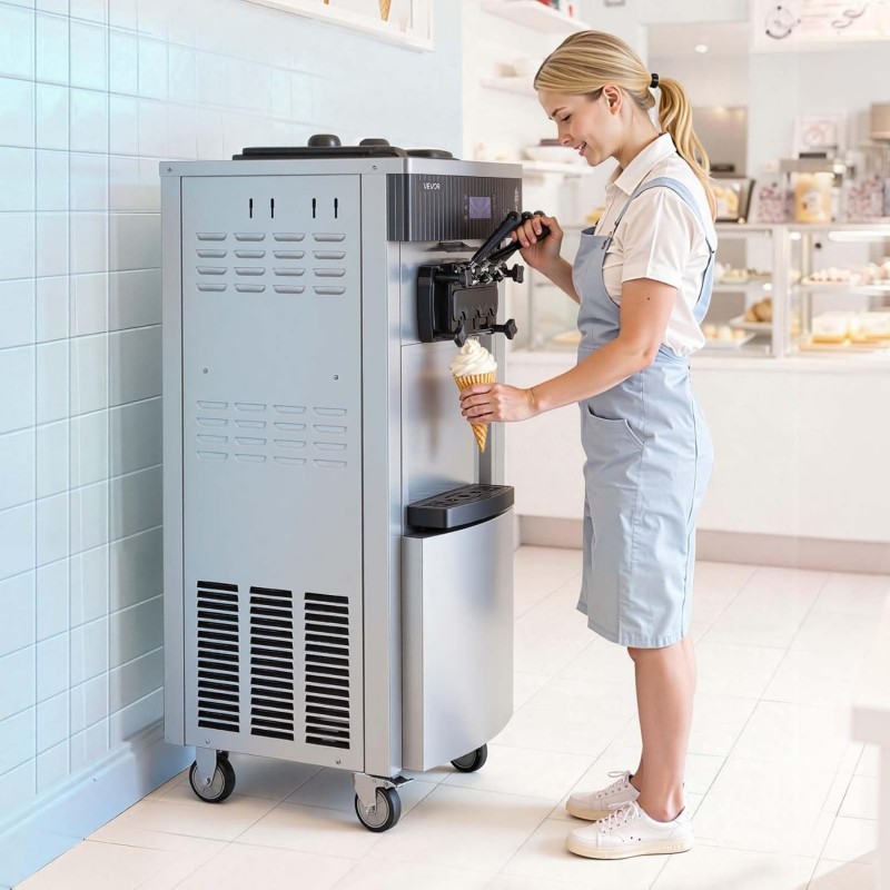 Kommerzielle Softeismaschine 2200 W Eismaschine freistehend 20-28 L/h 3 Geschmacksrichtungen – 2