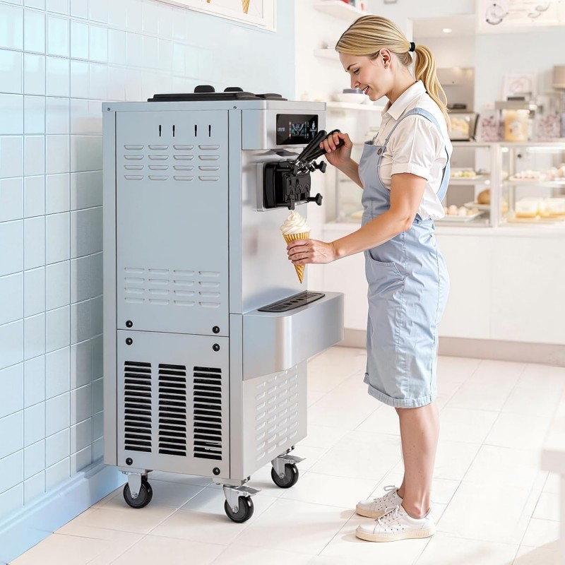 Eiscrememaschine freistehend Softeismaschine 2 x 6 L 20-28 L/h Speiseeisbereiter Eismaschine 2200 W – 2