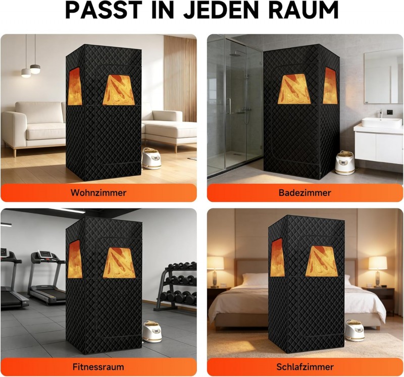 Dampfsauna mobil für Zuhause mit 3L/1500W Dampferzeuger 9 Wärmestufen inkl. Fernbedienung Klappstuhl – Thumbnail 8
