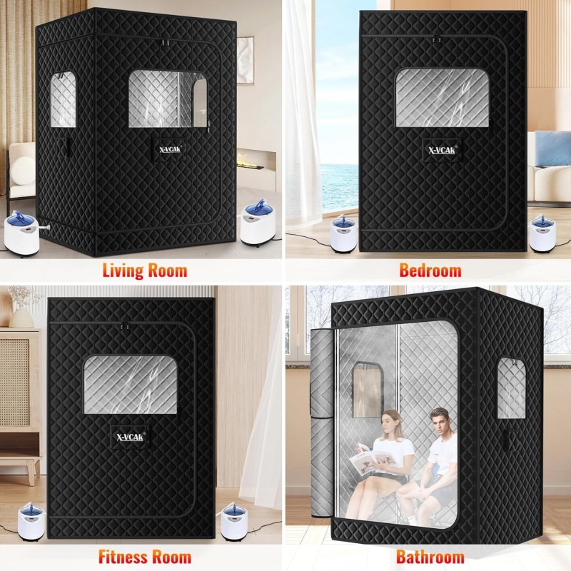 Tragbare Dampfsauna Sauna Saunazelt Saunakiste für 2 Personen 2 Dampfstreamer 2 Klappstühle 180 cm – Thumbnail 7