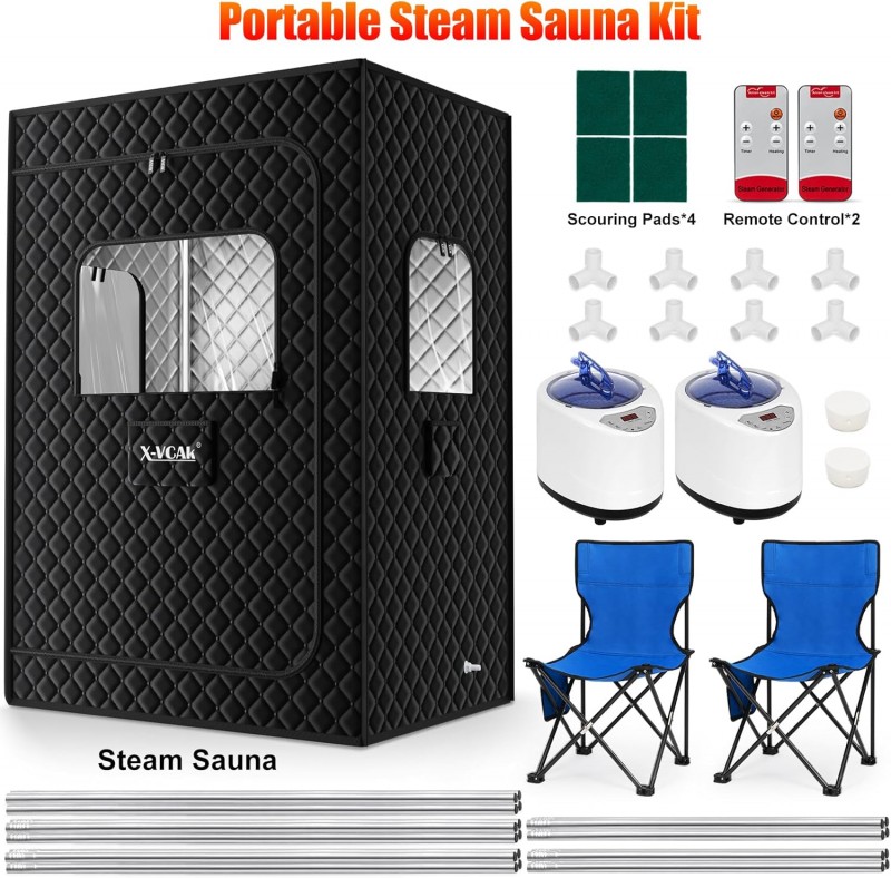Tragbare Dampfsauna Sauna Saunazelt Saunakiste für 2 Personen 2 Dampfstreamer 2 Klappstühle 180 cm – Thumbnail 9