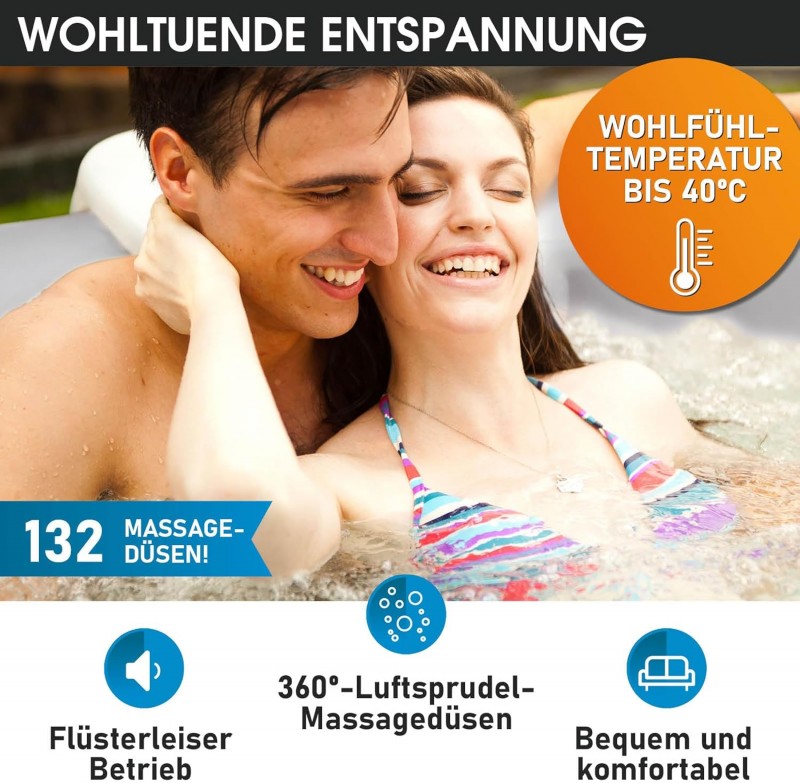 Spa Whirlpool aufblasbar 4 Personen 180 x 70 cm In- Outdoor Pool 40°C ganzjährig 118 Massagedüsen – 3