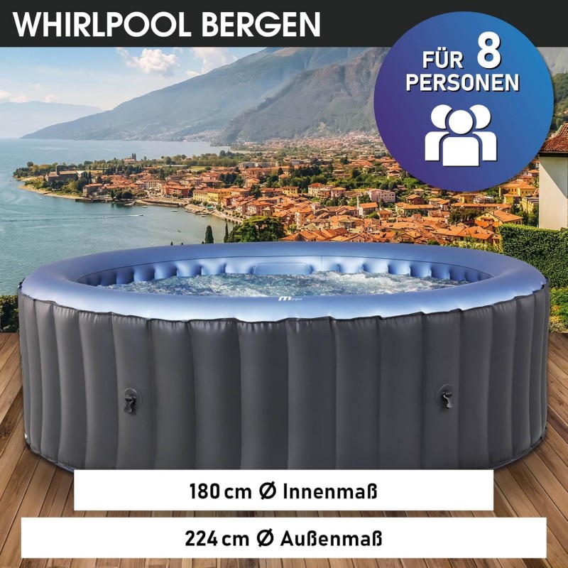 Whirlpool aufblasbar Spa bis 40°C 8 Personen 224 x 70 cm In- Outdoor Pool ganzjähriger Einsatz – 3