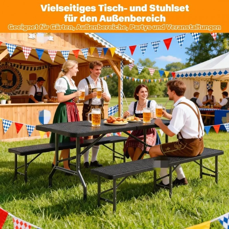 Festzeltgarnitur Camping-Klapptisch Bierzeltgarnitur klappbar faltbares 3-teiliges Set 1 Camping – Thumbnail 8