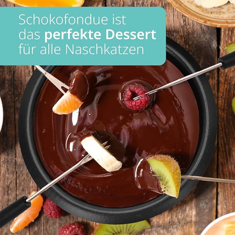 Schokofondue Schokoladenfondue elektrisch 500 ml 8 Spieße 2 Temperaturstufen Schmelzen Warmhalten – 4
