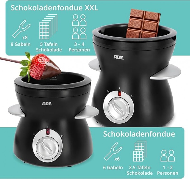 Schokofondue Schokoladenfondue elektrisch 500 ml 8 Spieße 2 Temperaturstufen Schmelzen Warmhalten – Thumbnail 6