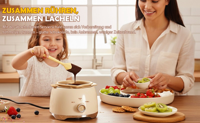 Schokofondue Set elektrisch 800 ml Schokoladenschmelzer mit drehbarer Servierschale Fondueset – Thumbnail 8
