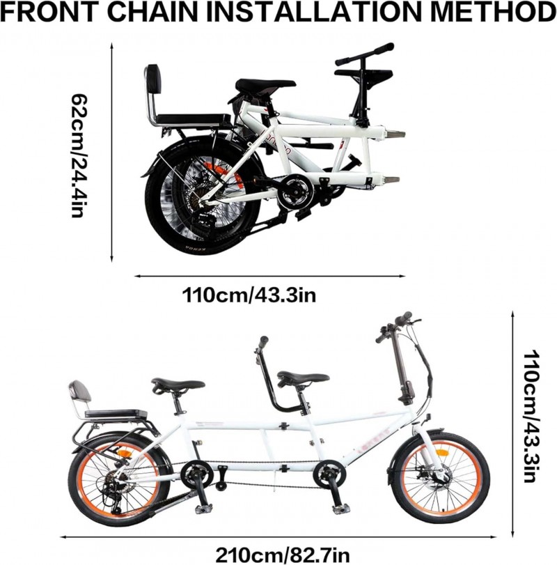 Tandem Beach Cruiser Fahrrad Erwachsene faltbares Tandem Dreisitzer 7 Gang Maximale Belastung 300 kg – Thumbnail 7
