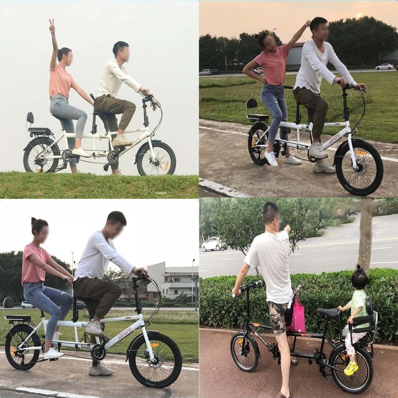 Tandem Beach Cruiser Fahrrad Erwachsene faltbares Tandem Dreisitzer 7 Gang Maximale Belastung 300 kg – Thumbnail 8