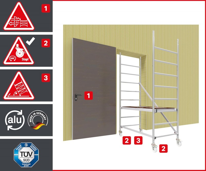 Treppengerüst Arbeitshöhe 9,1m 4 gebremste Lenkrollen TÜV Traglast 200kg/m² Alu Rollgerüst Baugerüst – 4