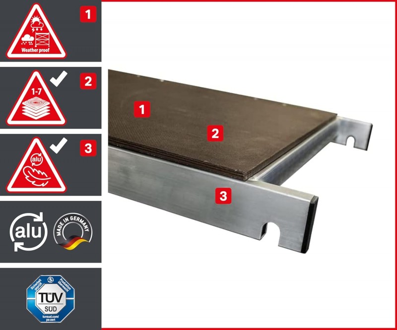 Treppengerüst Arbeitshöhe 9,1m 4 gebremste Lenkrollen TÜV Traglast 200kg/m² Alu Rollgerüst Baugerüst – Thumbnail 6