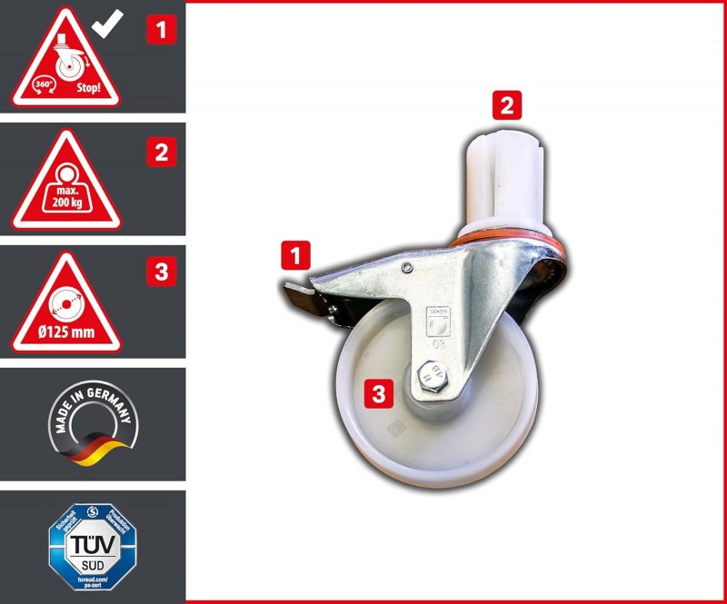Treppengerüst Arbeitshöhe 9,1m 4 gebremste Lenkrollen TÜV Traglast 200kg/m² Alu Rollgerüst Baugerüst – Thumbnail 8