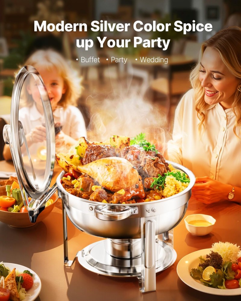 Chafing Dish Buffet Speisenwärmer 4 x 4,7 Liter Behälter runder Catering-Wärmespender Buffetwärmer – Thumbnail 6