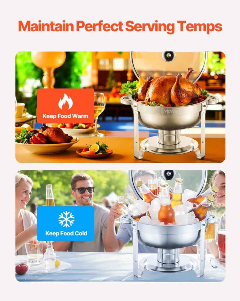 Chafing Dish Buffet Speisenwärmer 4 x 4,7 Liter Behälter runder Catering-Wärmespender Buffetwärmer – Thumbnail 7