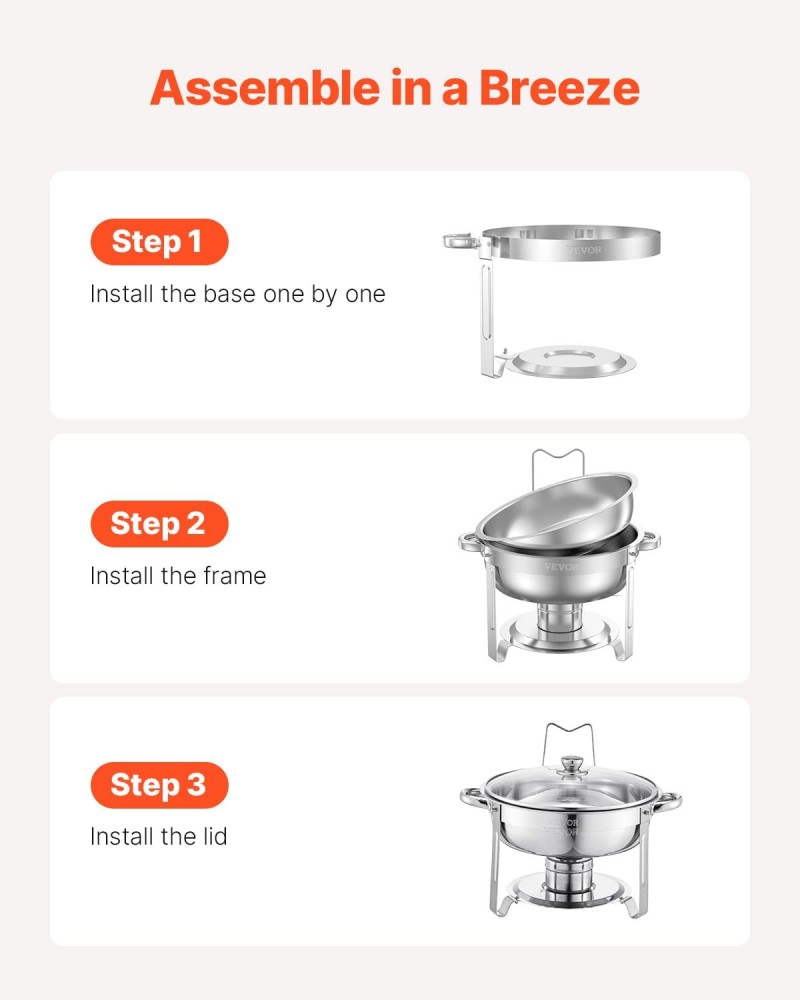 Chafing Dish Buffet Speisenwärmer 4 x 4,7 Liter Behälter runder Catering-Wärmespender Buffetwärmer – Thumbnail 8