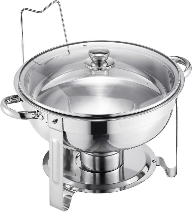 Chafing Dish Buffet Speisenwärmer 4 x 4,7 Liter Behälter runder Catering-Wärmespender Buffetwärmer – Thumbnail 9
