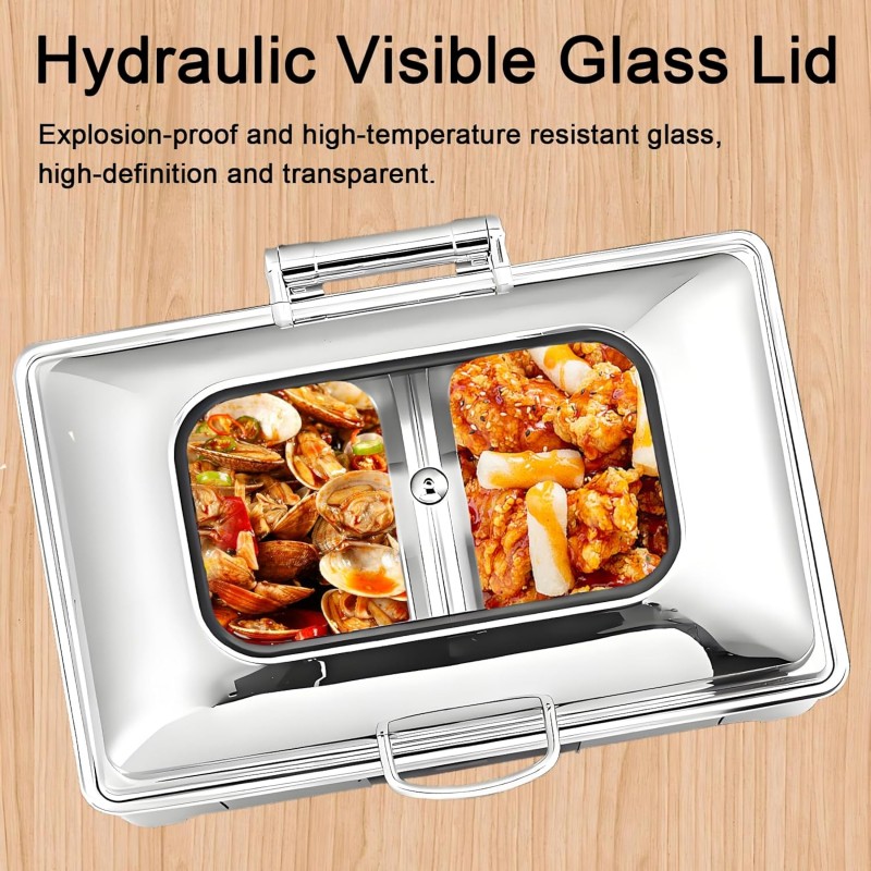 Elektrischer Speisewärmer 1/1 Chafing Dish Glasdeckel 9L Wärmebehälter Buffet Edelstahl Buffetwärmer – 4