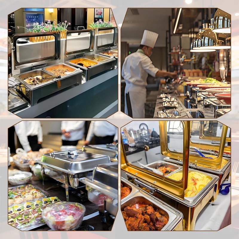 Elektrischer Speisewärmer 1/2 Chafing Dish Glasdeckel 9L Wärmebehälter Buffet Edelstahl Buffetwärmer – 4