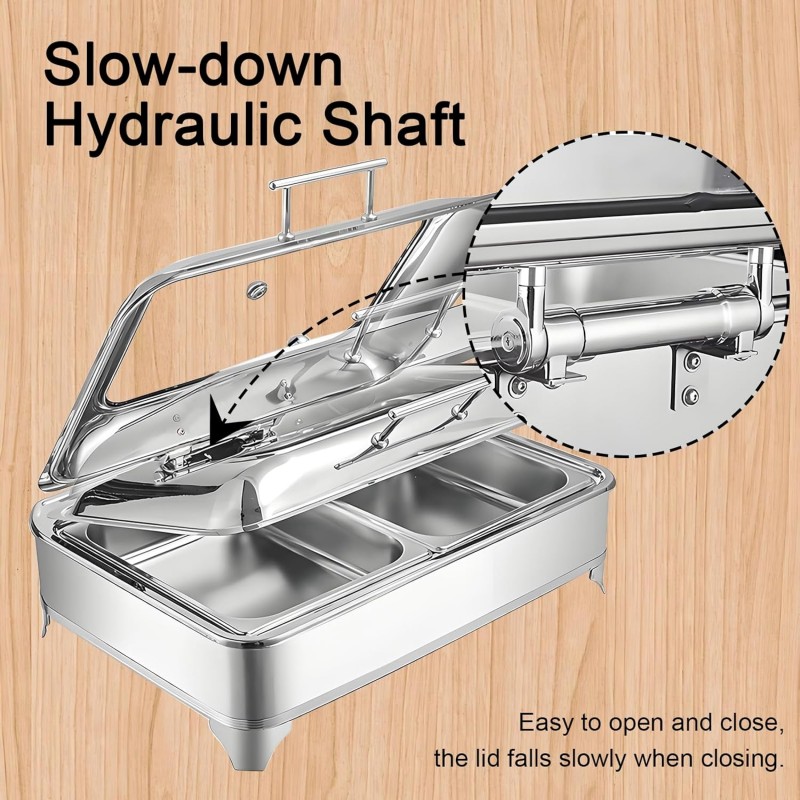 Elektrischer Speisewärmer 1/3 Chafing Dish Glasdeckel 9L Wärmebehälter Buffet Edelstahl Buffetwärmer – Thumbnail 6