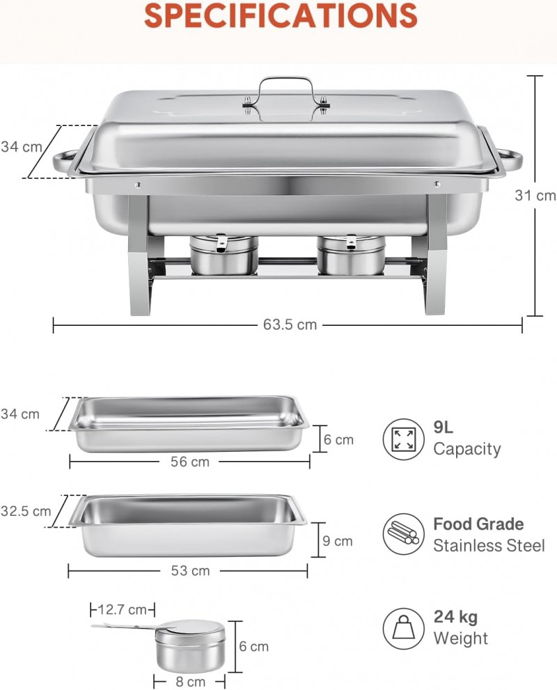 Buffet-Set 6 x 9 L = 54 L Chafing Dish Speisewärmer 6pcs Warmhaltebehälter Wärmebehälter Edelstahl – 3