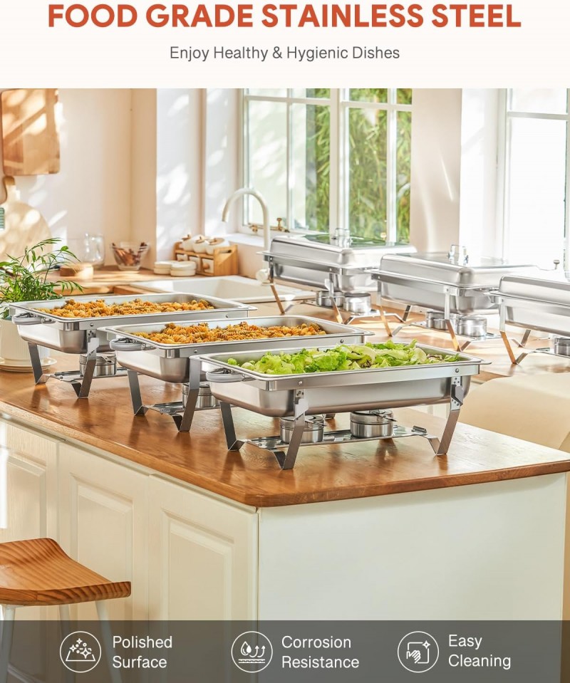 Buffet-Set 6 x 9 L = 54 L Chafing Dish Speisewärmer 6pcs Warmhaltebehälter Wärmebehälter Edelstahl – Thumbnail 7