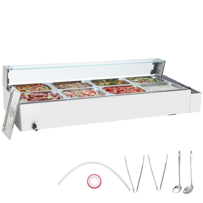 Kommerzieller Speisenwärmer elektrisch 1700 W mit 8 Behältern (je 8 Qt / 1/2 Größe) Dampftisch – 2