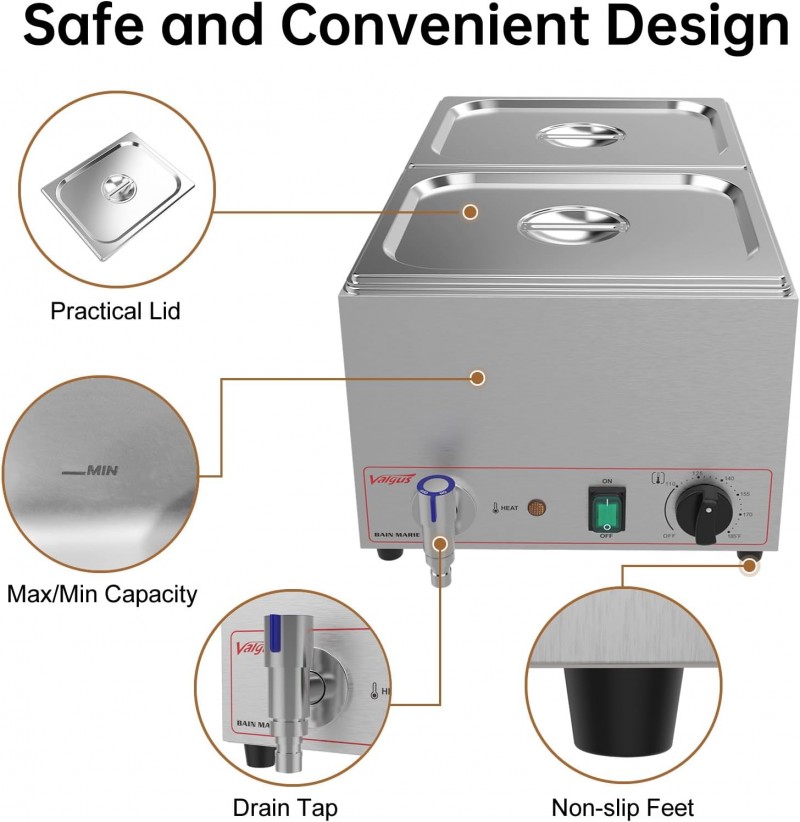Edelstahl Bain Marie Speisewärmer 2 Sektionen 18L Buffet professionell Dampftisch mit Deckel – 4