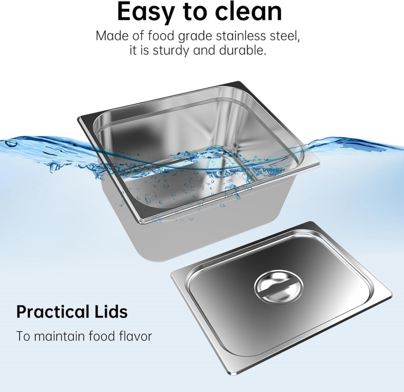 Edelstahl Bain Marie Speisewärmer 2 Sektionen 18L Buffet professionell Dampftisch mit Deckel – Thumbnail 6