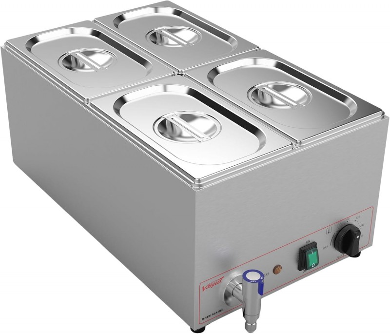 Gewerblicher Speisewärmer 4er Edelstahl Bain Marie 4 Behälter 15 L Buffet professionell Dampftisch – Thumbnail 8
