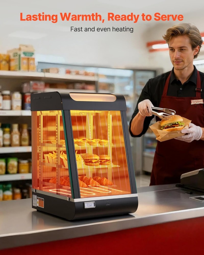 Wärmetheke 3-stöckig 57 L Warmhaltevitrine 800 W Warmhaltetheke 30–85 °C Speisenwärmer mit LED – 2