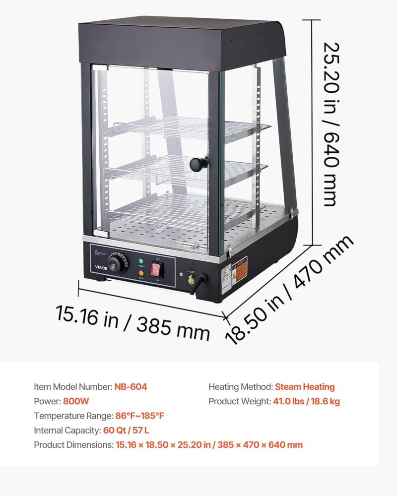 Wärmetheke 3-stöckig 57 L Warmhaltevitrine 800 W Warmhaltetheke 30–85 °C Speisenwärmer mit LED – 3
