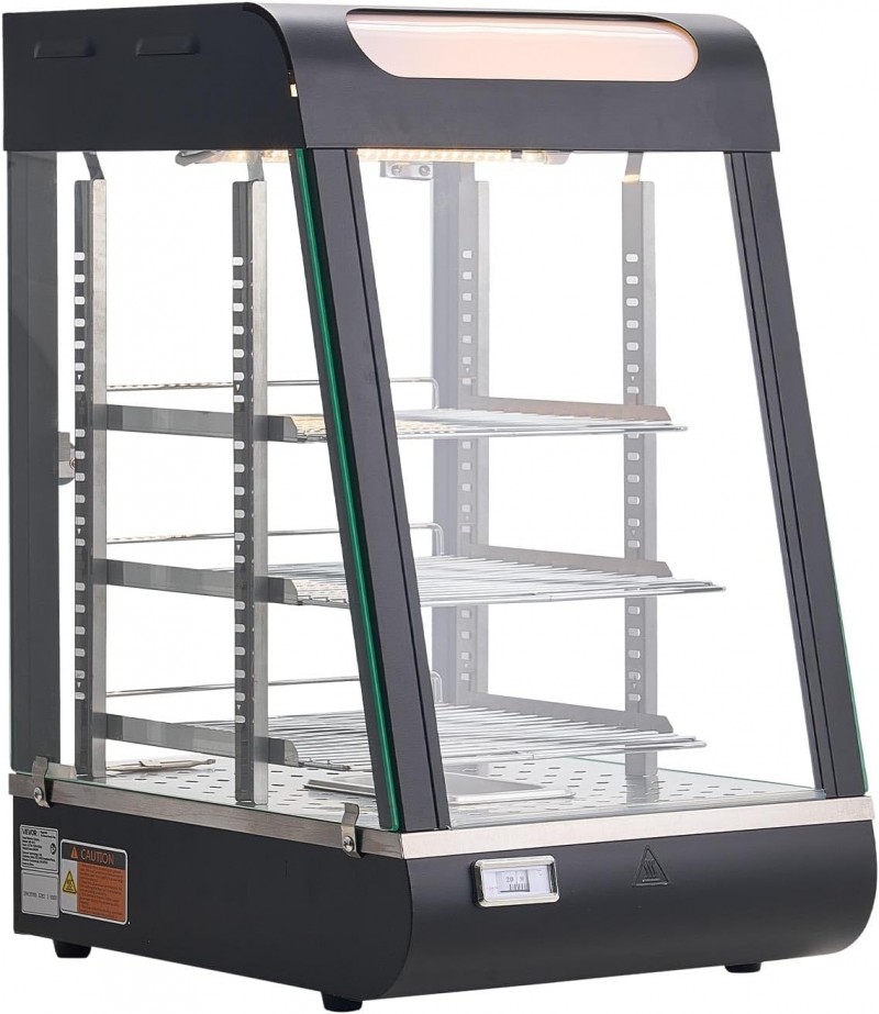 Wärmetheke 3-stöckig 57 L Warmhaltevitrine 800 W Warmhaltetheke 30–85 °C Speisenwärmer mit LED – Thumbnail 9