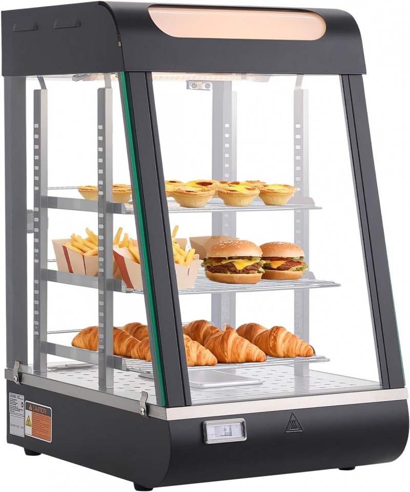 Wärmetheke 3-stöckig 57 L Warmhaltevitrine 800 W Warmhaltetheke 30–85 °C Speisenwärmer mit LED – Thumbnail 10